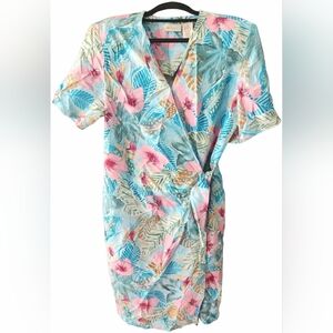 Mosaic VTG SEARS 100% Silk Wrap Floral Midi Dress MISSES Size 16 Colorful